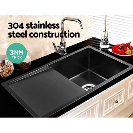 Cefito 75cm x 45cm Stainless Steel Kitchen Sink Under/Top/Flush Mount Black