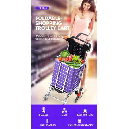 Foldable Shopping Cart Trolley Stainless Steel Basket Luggage Grocery Portable