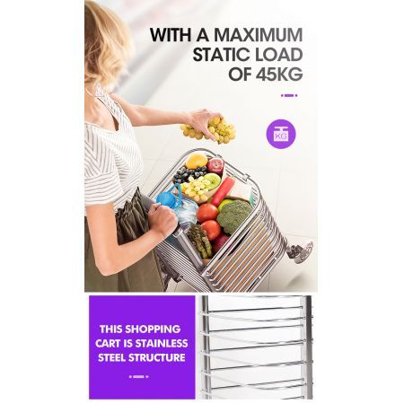 Foldable Shopping Cart Trolley Stainless Steel Basket Luggage Grocery Portable