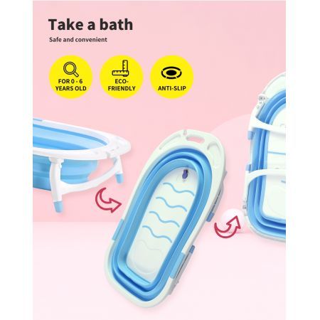 Baby Bath Tub Infant Toddlers Foldable Bathtub Folding Safety Bathing ShowerBlue