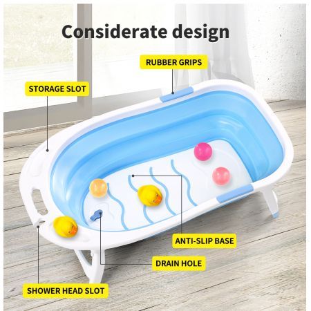 Baby Bath Tub Infant Toddlers Foldable Bathtub Folding Safety Bathing ShowerBlue