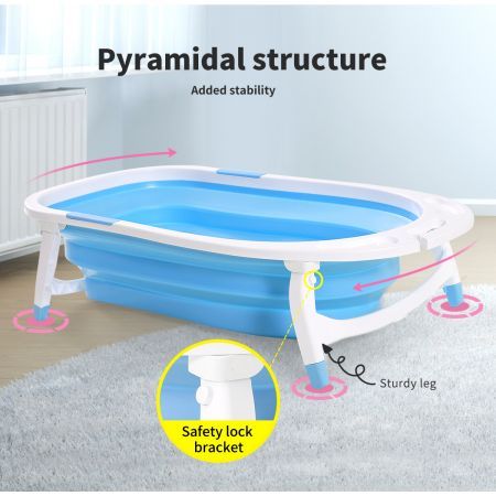 Baby Bath Tub Infant Toddlers Foldable Bathtub Folding Safety Bathing ShowerBlue