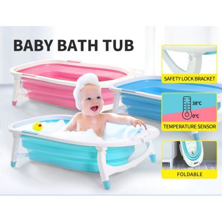 Baby Bath Tub Infant Toddlers Foldable Bathtub Folding Safety Bathing ShowerBlue