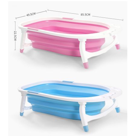 Baby Bath Tub Infant Toddlers Foldable Bathtub Folding Safety Bathing ShowerBlue