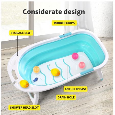 Baby Bath Tub Infant Toddlers Foldable Bathtub Folding Safety Bathing ShowerBlue