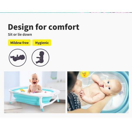 Baby Bath Tub Infant Toddlers Foldable Bathtub Folding Safety Bathing ShowerBlue