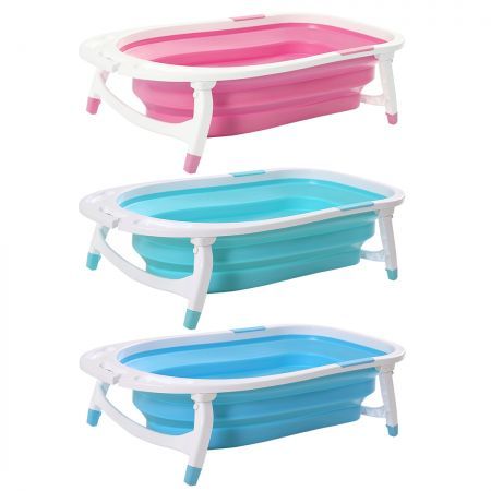 Baby Bath Tub Infant Toddlers Foldable Bathtub Folding Safety Bathing ShowerBlue