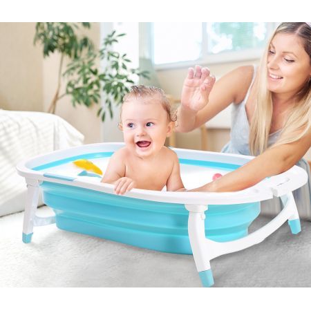 Baby Bath Tub Infant Toddlers Foldable Bathtub Folding Safety Bathing ShowerBlue