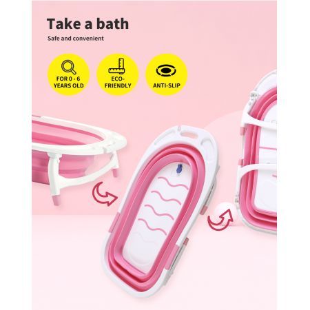 Baby Bath Tub Infant Toddlers Foldable Bathtub Folding Safety Bathing ShowerPink