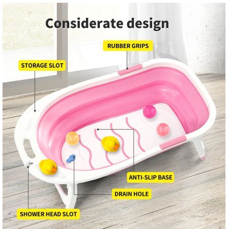 Baby Bath Tub Infant Toddlers Foldable Bathtub Folding Safety Bathing ShowerPink