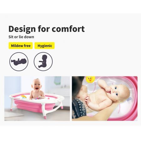 Baby Bath Tub Infant Toddlers Foldable Bathtub Folding Safety Bathing ShowerPink