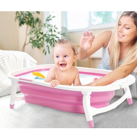 Baby Bath Tub Infant Toddlers Foldable Bathtub Folding Safety Bathing ShowerPink