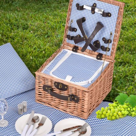 2 Person Picnic Basket Wicker Baskets Set Insulated Outdoor Blanket Gift Storage