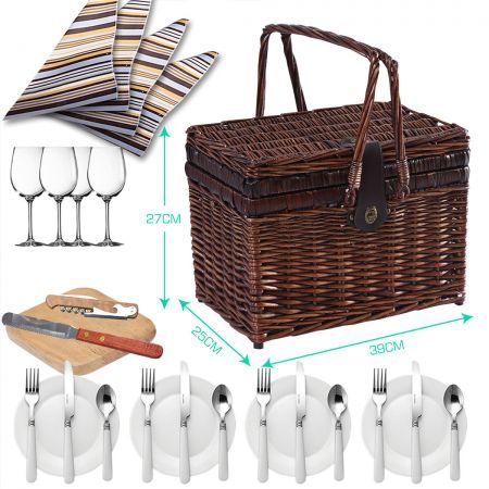 4 Person Picnic Basket Deluxe Baskets Set Outdoor Blanket Deluxe Wicker Gift