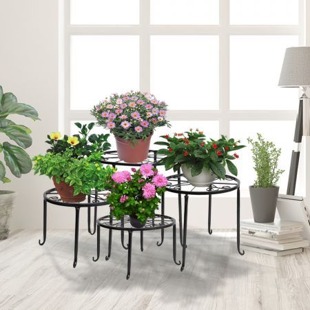 4 x Metal Plant Stand Outdoor Black