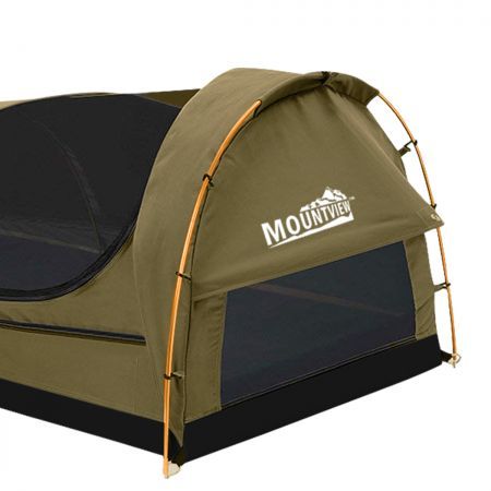 Mountview Double Swag Camping Swags Canvas Dome Tent Hiking Mattress Khaki