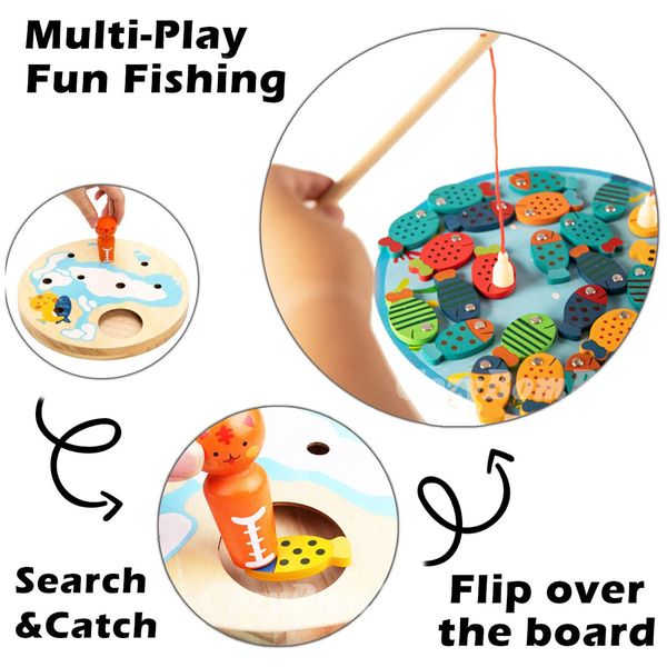 Magnetic Wooden Fishing Game Toy for Toddlers