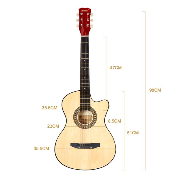 Melodic 38 Inch Folk Dreadnought Acoustic Guitar Pack Classical Cutaway Natural Wood