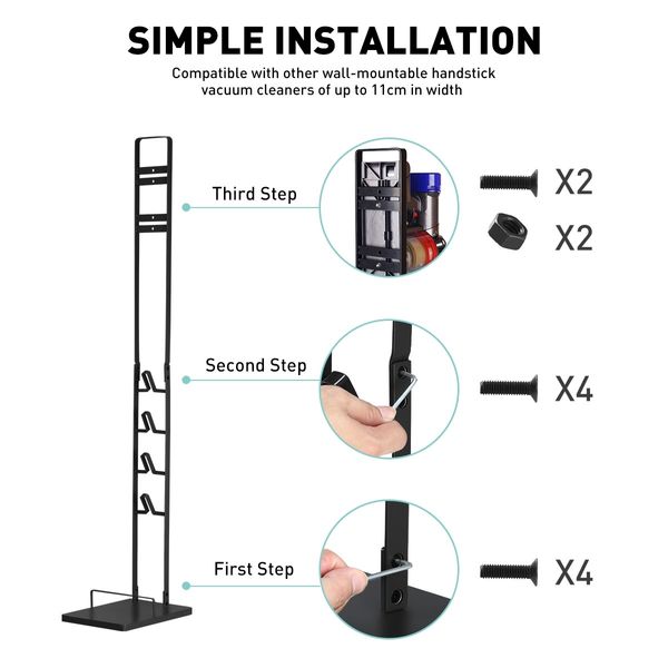 Dyson Vacuum Stand Rack Cleaner Accessories Holder Free Standing V6 V7 V8 V10 V11 V12 V15 Black