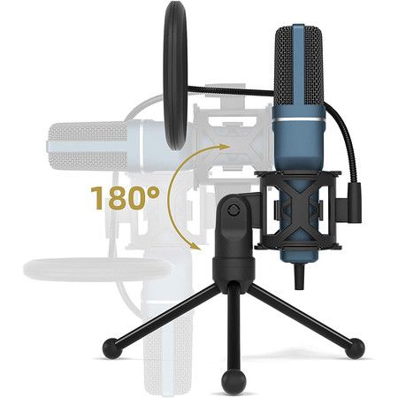 USB Gaming Microphone,Computer Condenser PC Mic with Tripod Stand and Pop Filter(Black)