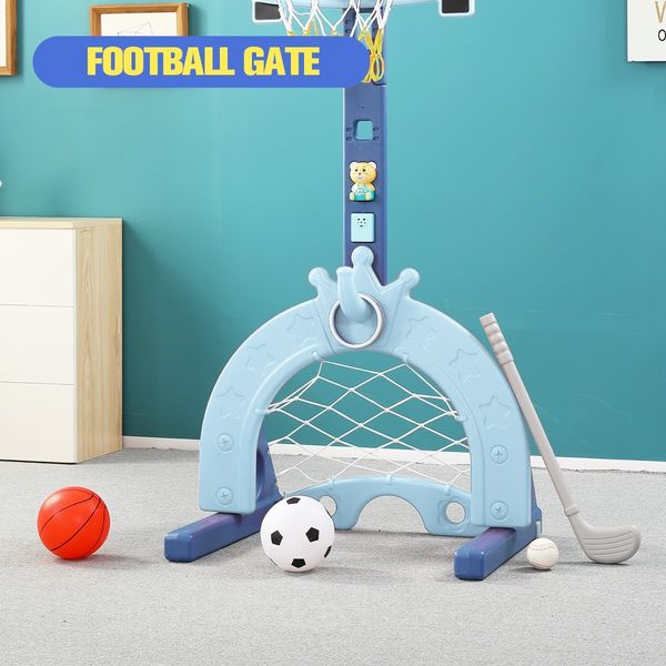 Kids Basketball Hoop Stand Set Golf Game Football Gate Ring Toss Activity Centre Outdoor Indoor Adjustable 4-in-1