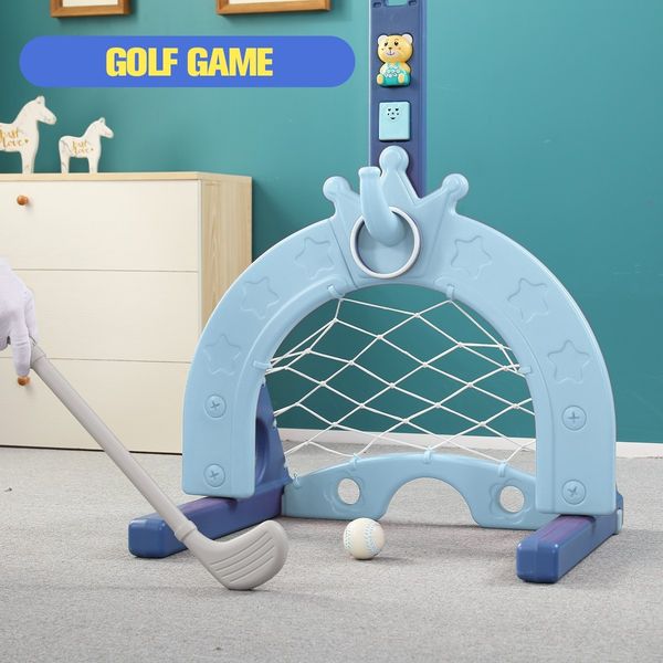 Kids Basketball Hoop Stand Set Golf Game Football Gate Ring Toss Activity Centre Outdoor Indoor Adjustable 4-in-1