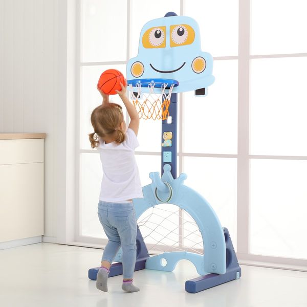 Kids Basketball Hoop Stand Set Golf Game Football Gate Ring Toss Activity Centre Outdoor Indoor Adjustable 4-in-1