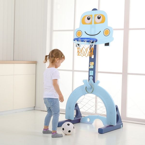 Kids Basketball Hoop Stand Set Golf Game Football Gate Ring Toss Activity Centre Outdoor Indoor Adjustable 4-in-1