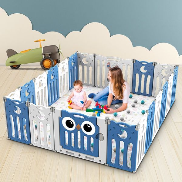 Baby Playpen Kids Fence Enclosure Safety Gate Toddler Activity Centre Child Barrier Play Room Yard Foldable Owl Design 20 Panels