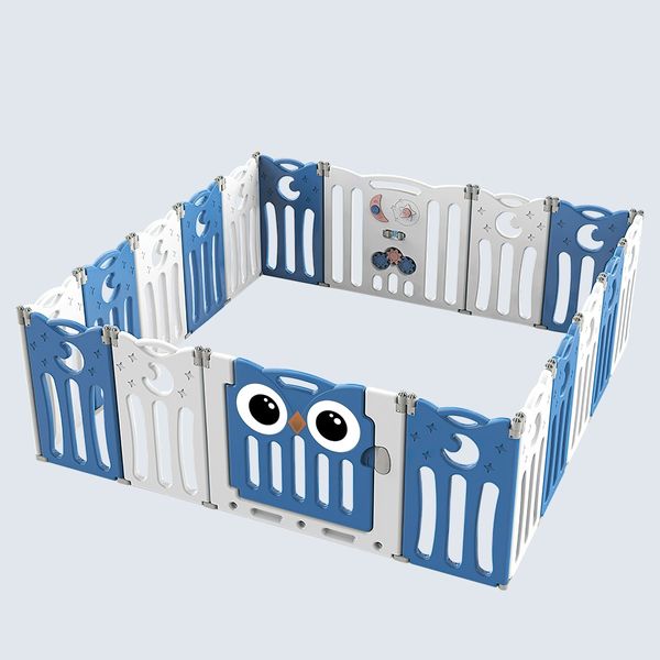 Baby Playpen Fence Kids Activity Centre Child Enclosure Safety Gate Barrier Toddler Play Room Yard Foldable Owl Design 18 Panels