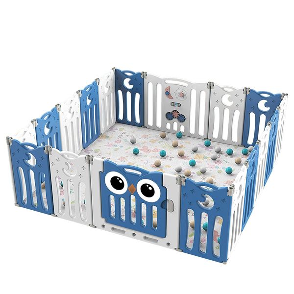 Baby Playpen Fence Kids Activity Centre Child Enclosure Safety Gate Barrier Toddler Play Room Yard Foldable Owl Design 18 Panels