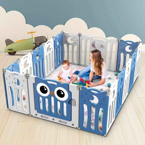 Baby Playpen Fence Child Safety Gate Kids Enclosure Activity Centre Barrier Toddler Play Room Yard Foldable Owl Design 16 Panels