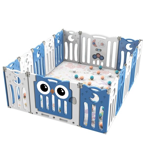 Baby Playpen Fence Child Safety Gate Kids Enclosure Activity Centre Barrier Toddler Play Room Yard Foldable Owl Design 16 Panels