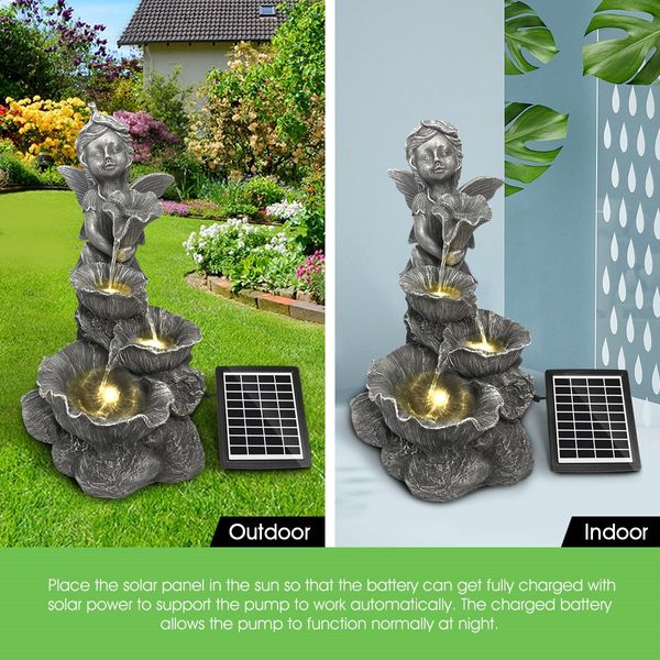 Fairy 4-Tier Solar Water Fountain Garden Features Outdoor Bird Bath With Led Light 