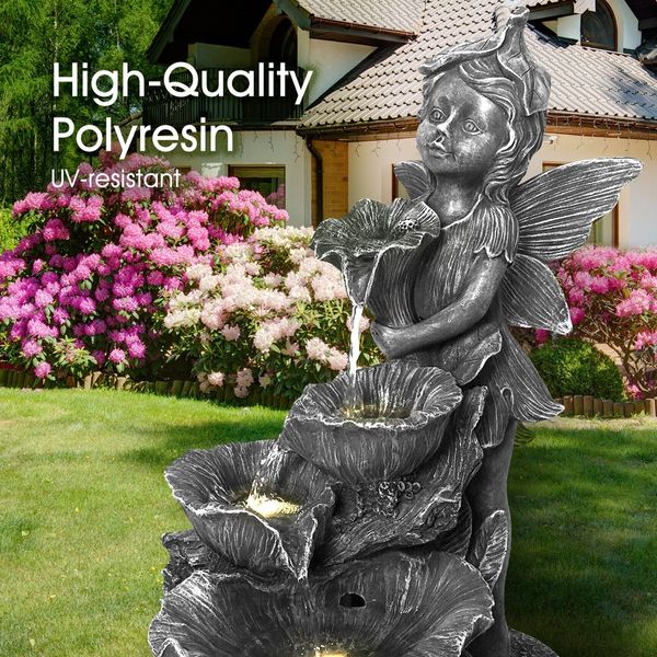 Fairy 4-Tier Solar Water Fountain Garden Features Outdoor Bird Bath With Led Light 