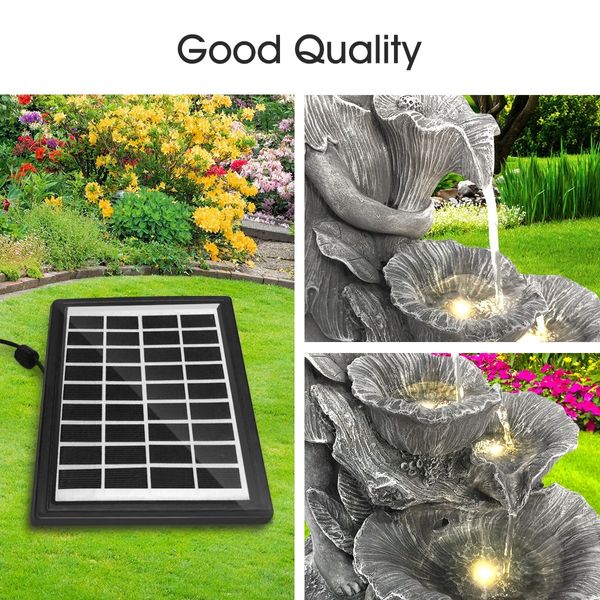 Fairy 4-Tier Solar Water Fountain Garden Features Outdoor Bird Bath With Led Light 