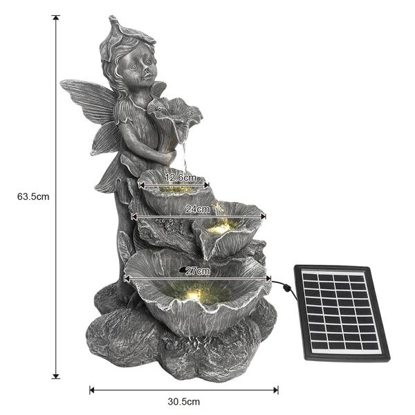 Fairy 4-Tier Solar Water Fountain Garden Features Outdoor Bird Bath With Led Light 