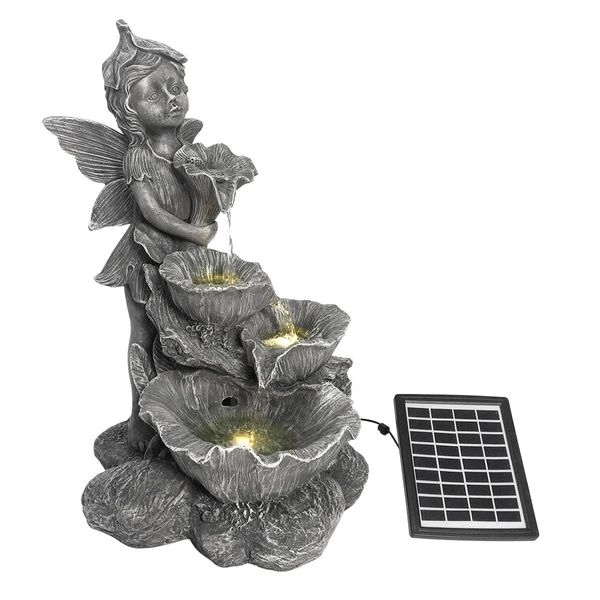 Fairy 4-Tier Solar Water Fountain Garden Features Outdoor Bird Bath With Led Light 