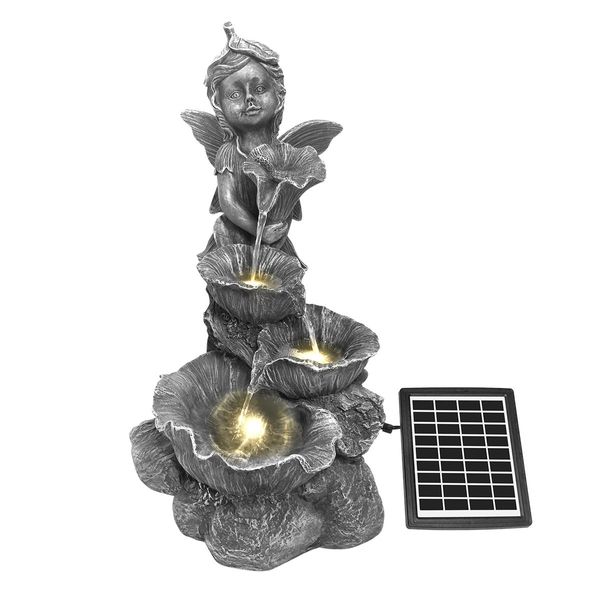 Fairy 4-Tier Solar Water Fountain Garden Features Outdoor Bird Bath With Led Light 