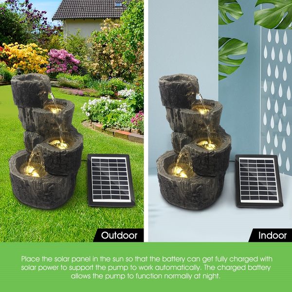 Solar Panel Powered Water Fountain Garden Features Outdoor Bird Bath 4 Tiers With Led Light 