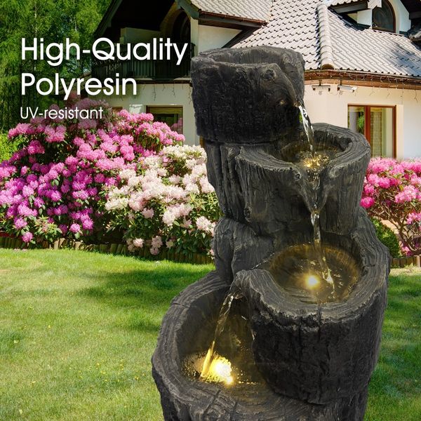 Solar Panel Powered Water Fountain Garden Features Outdoor Bird Bath 4 Tiers With Led Light 