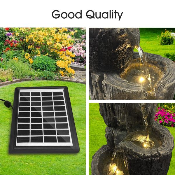 Solar Panel Powered Water Fountain Garden Features Outdoor Bird Bath 4 Tiers With Led Light 