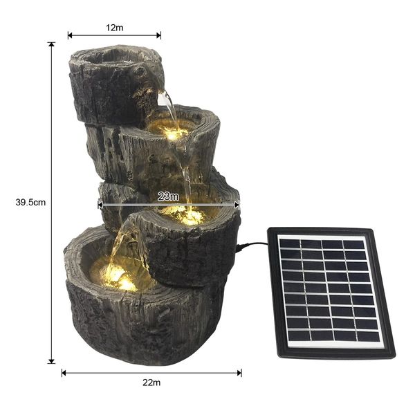 Solar Panel Powered Water Fountain Garden Features Outdoor Bird Bath 4 Tiers With Led Light 