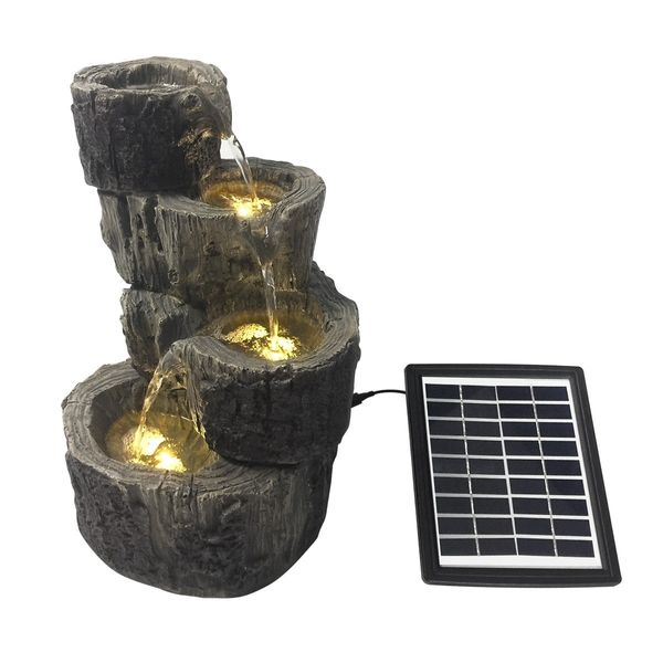 Solar Panel Powered Water Fountain Garden Features Outdoor Bird Bath 4 Tiers With Led Light 