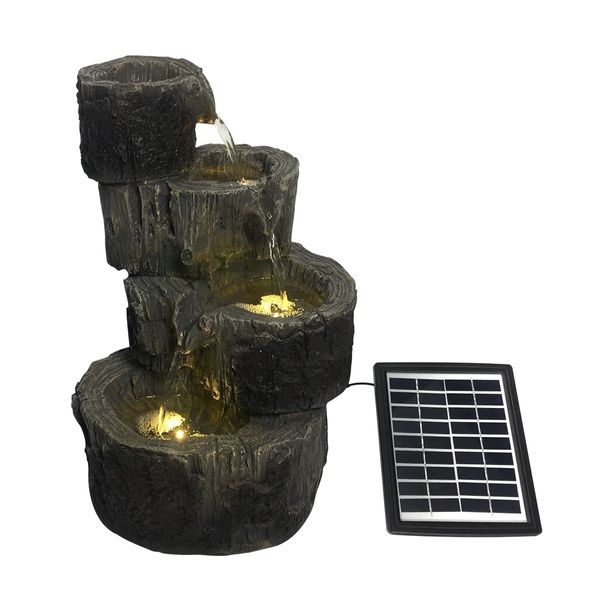 Solar Panel Powered Water Fountain Garden Features Outdoor Bird Bath 4 Tiers With Led Light 