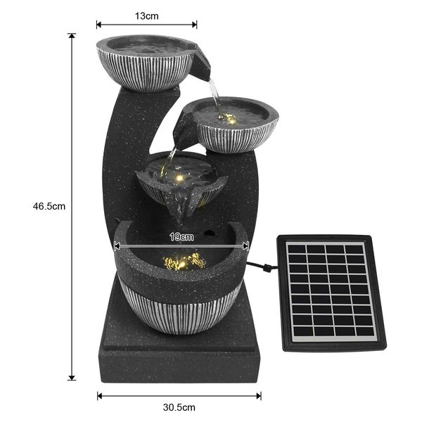 4-Tier Solar Water Fountain Garden Features Outdoor Bird Bath With Led Light Grey