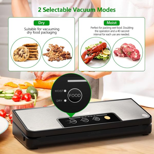 Maxkon Food Vacuum Sealer Food Saver Sealer Machine Grey 64kPa with Free Bags 