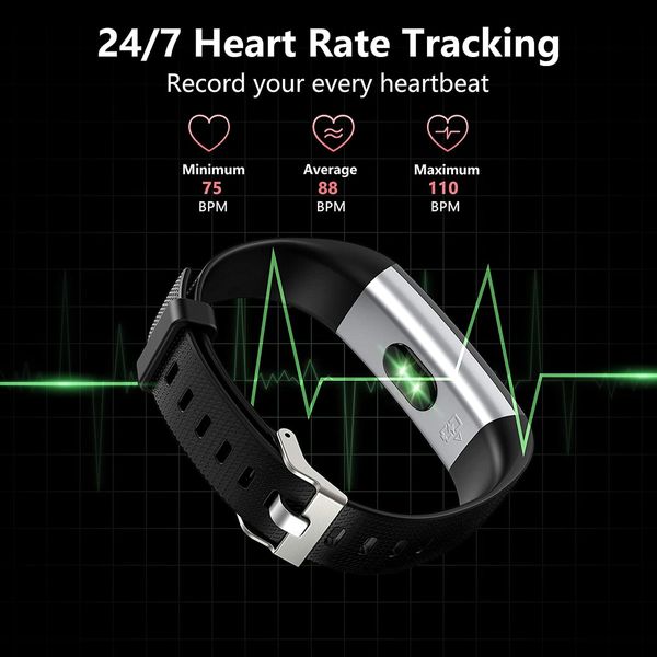 Fitness Tracker HR, S5 Activity Tracker Watch with Heart Rate Monitor for Women And Men(Black)