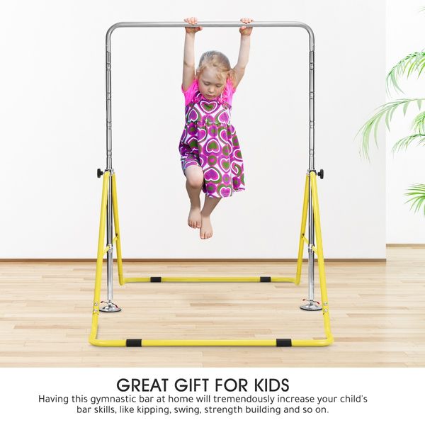 Genki Expandable Steel Gymnastic Bar Kids Junior Training Horizontal Kip Bar Yellow