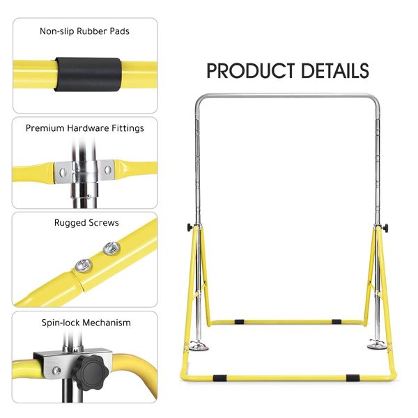 Genki Expandable Steel Gymnastic Bar Kids Junior Training Horizontal Kip Bar Yellow